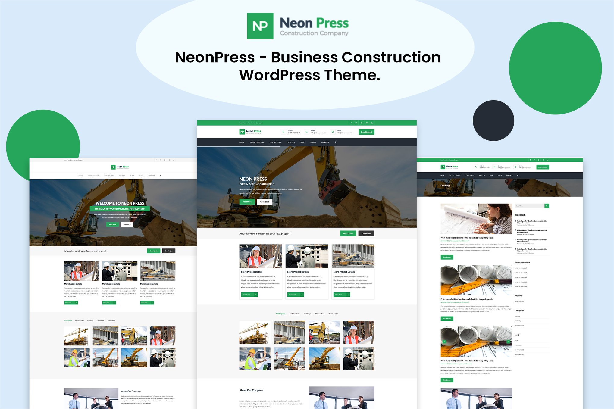 Download NeonPress - Business Construction WordPress Theme GPL WordPress Plugin